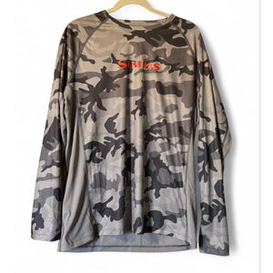 Simms Fishing Camo Performance Shirt Long Sleeve Gray Size M